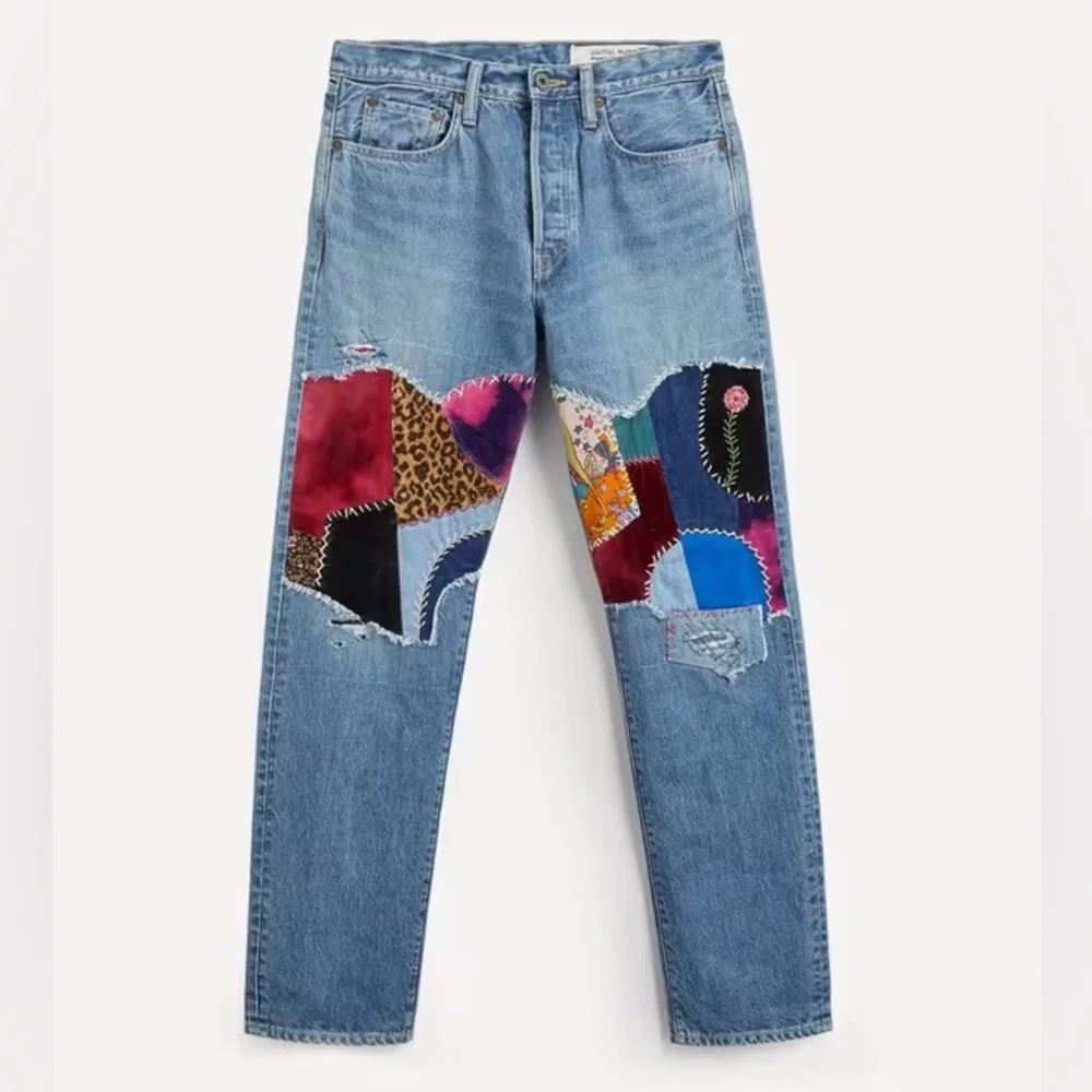 KAPITAL MONKEY CISCO STRAIGHT-LEG PATCHWORK JEANS - Picture 1 of 8